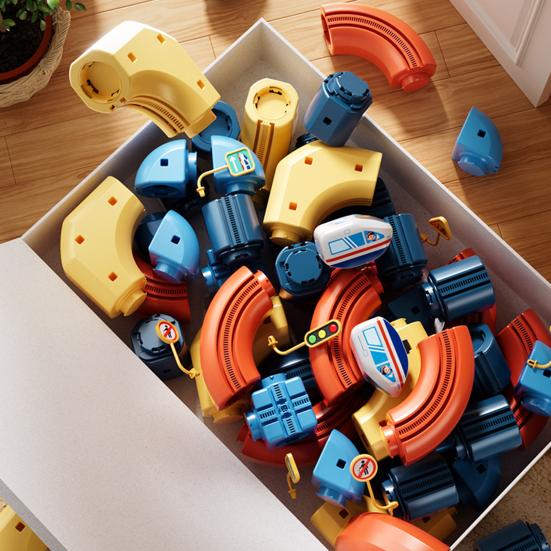 46/56/69 Adet/Set Çocuk Raylı Tren Oyuncakları Kendin Yap Yarış Arabası Küp Ray Yapım Kiti Küçük Çocuklar Erkek Kızlar Elektrikli Tren Ray Montaj Oyuncakları