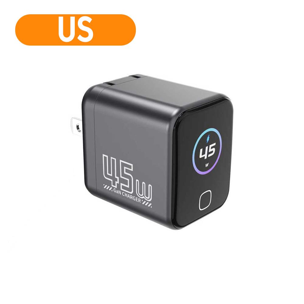 

45W Type C Fast Charging GaN Wall Charger with AI Smart Screen Display PD 3.0 & QC 3.0 Compatible for iPhone 17/16 Samsung black US
