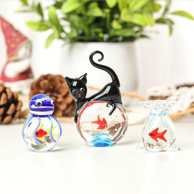 Home Decor Mini Pocket Fish Ornaments Tabletop Ornament Living Room Black Cat Ornaments Office Desktop Glass Fish Delicate