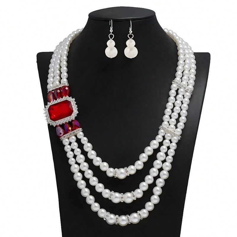 Fashion Style Fashion Exaggerated Handmade Imitation Pearl Rhinestone Flower Multi-Layer Necklace Bride Photo Studio Wedding Photography Accessories