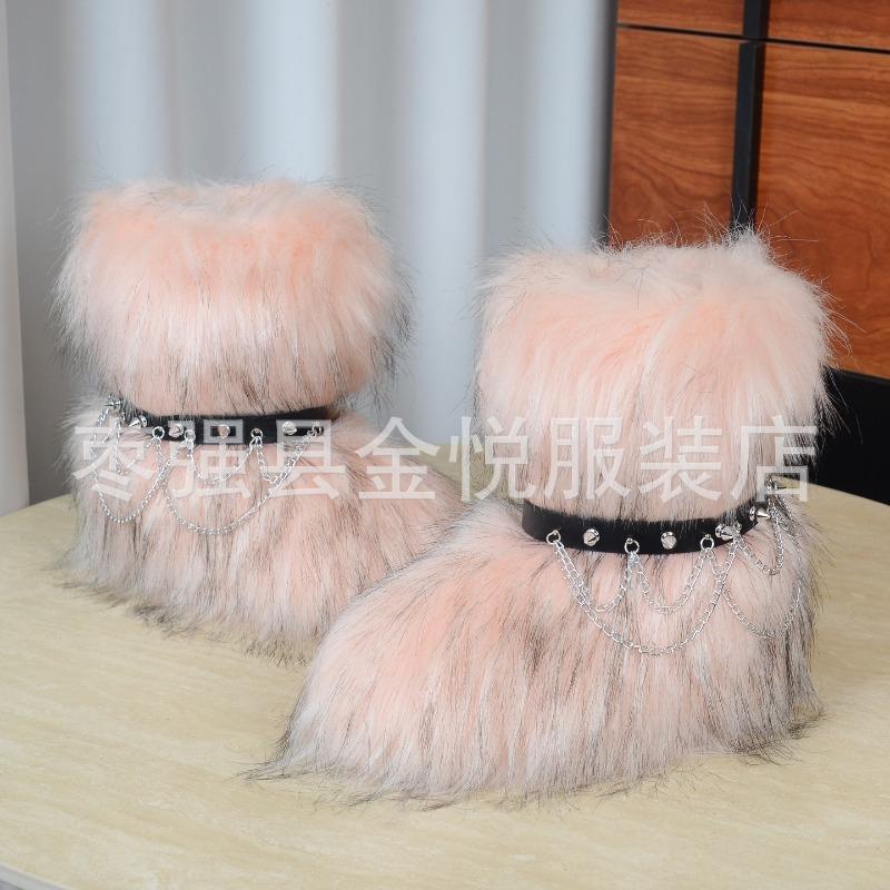 Fox Fur Snow Boots Autumn and Winter Warm and Cold Thickened Medium Tube Imitation Fur Boots Fashion Wool Boots