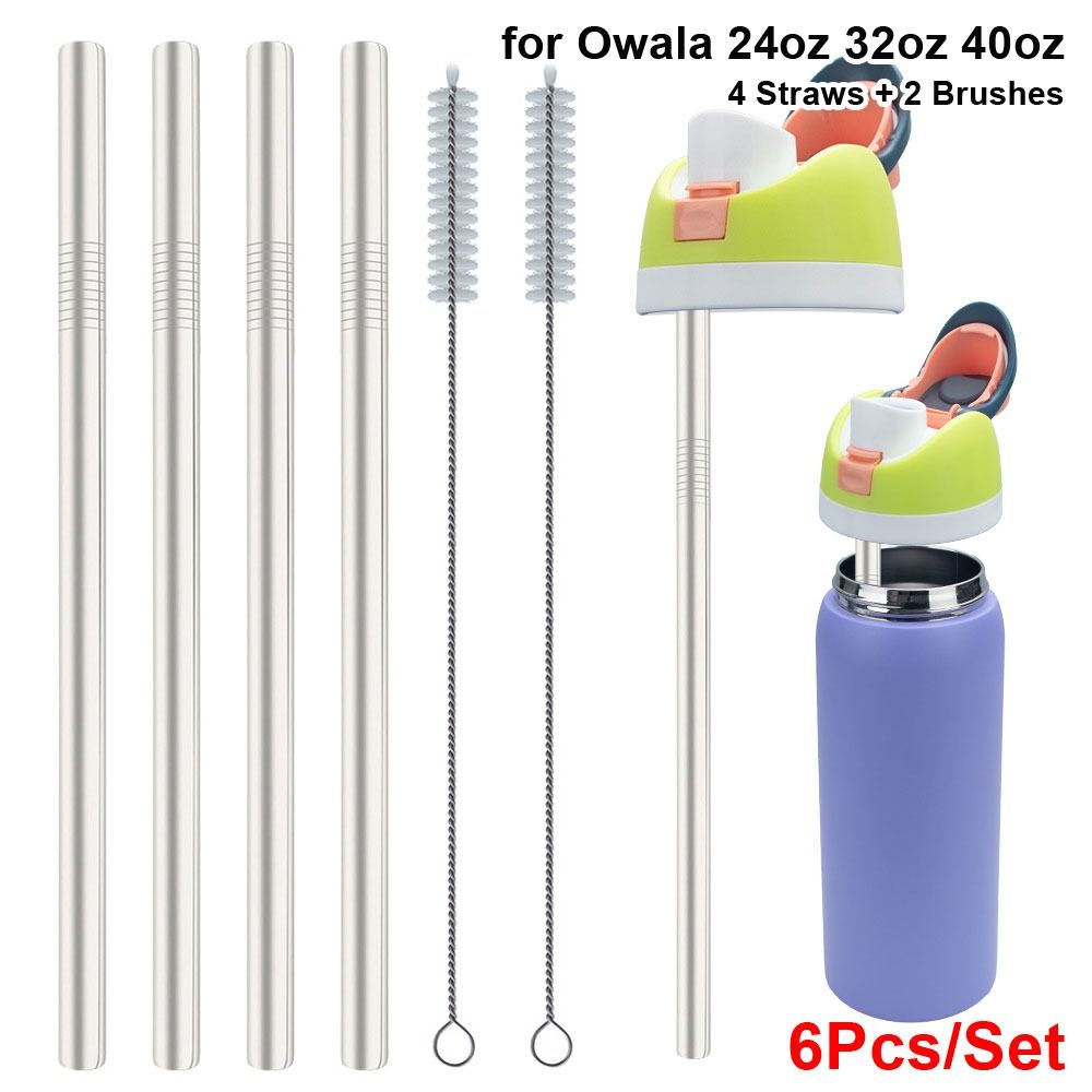 6Pcs/Set 10mm Stainless Steel Straw With Brush Cup Replacement Straw Drinking Use