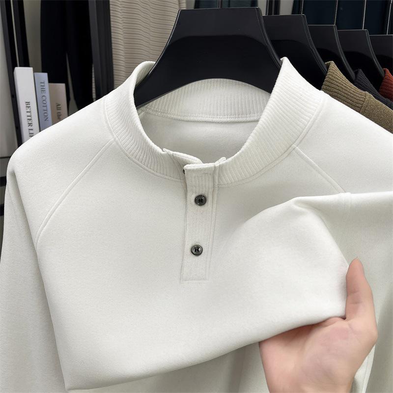 Moletom Casual Solto de Veludo Dupla Face com Gola Alta Masculino Outono/Inverno 2025