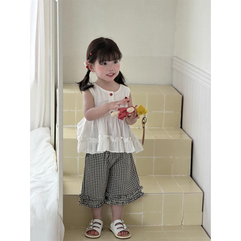 Girls  Plaid Ruffle Sleeveless Top & Shorts Set Size 80
