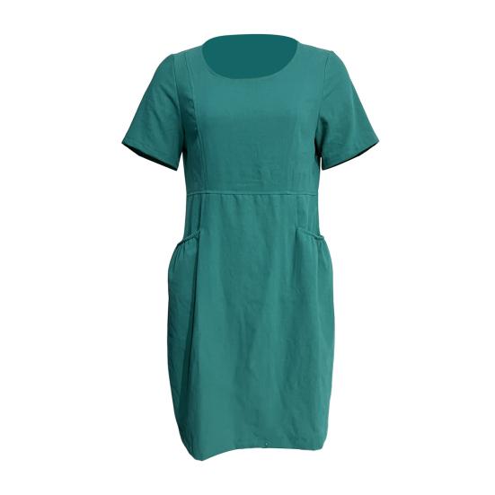 Summer Women Dress O Neck Solid Color Knee Length Loose Short Sleeves Side Pockets A-line Soft Breathable Casual Commute Dating Shopping Midi Dress