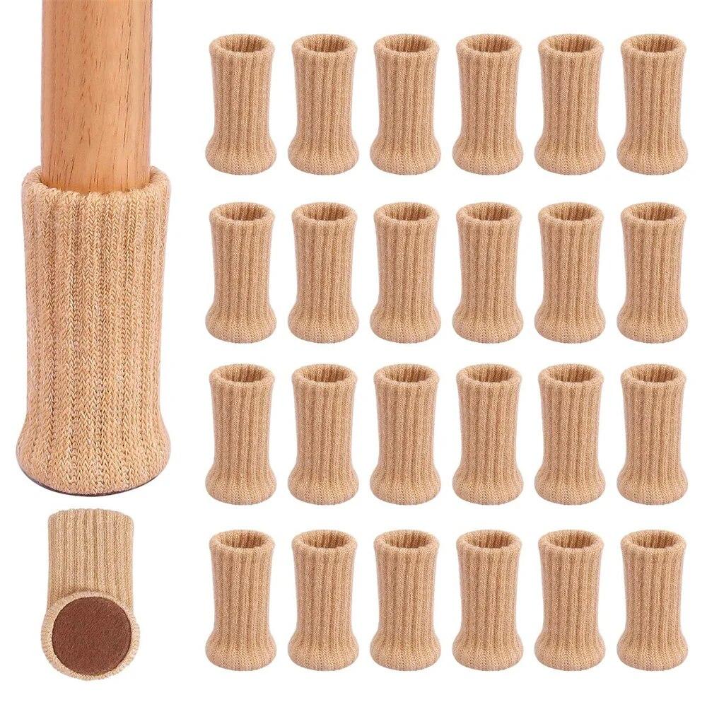 Set of 24 Ribbed Texture Chair Leg Socks with Anti-Slip Pads for Floor Protection