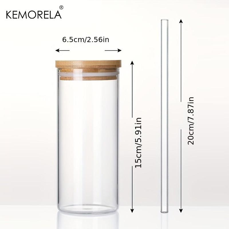 4 Set 600ML Drinking Glasses with Bamboo Lids and Straws Borosilicate Glass Tumbler Cups Tall Clear Iced Coffee Cups