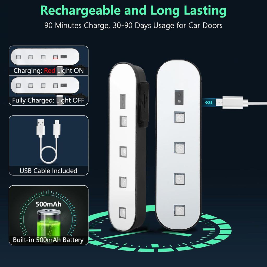 Multifunctional Wireless Magnetic Door Sensor Light Car Trunk Light In-Car Reading Light USB Rechargeable 7 Color Adjustable