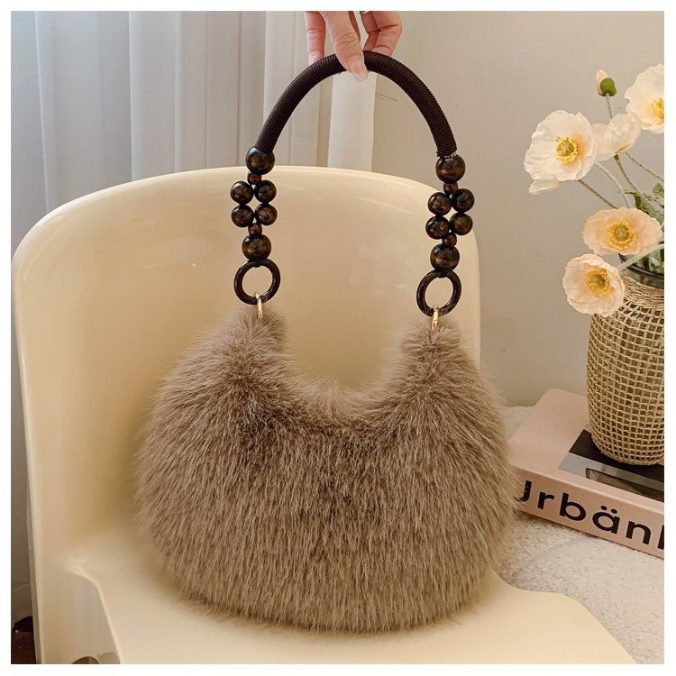 

Женская плюшевая сумка, роскошная бисерная ручная сумка-тоут с застежкой-молнией для повседневной улицы