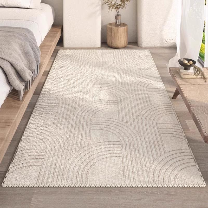 Modern Simple Curve Geometric Carpet Light Beige Loop Pile Material Bedroom Living Room Non-Slip Floor Mat Home Decor