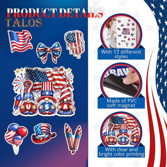 14/17/23/24Pcs USA Independence Day Refrigerator Magnet Waterproof PVC Patriotic 4th of July Festival Cartoon Magnetic Decoration Ornament
