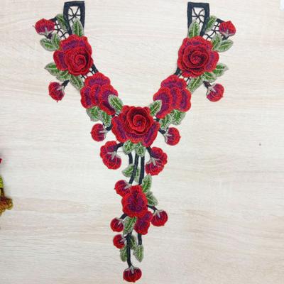 Απλικέ Όμορφο Κολάρο με Κοίλο Σχήμα V, DIY, Πλενόμενο, Κεντημένο με Λουλούδια και Φύλλα, Τρέσα Απλικέ, Μπαλώματα