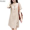ZANZEA Vestido casual de verano para mujer con cuello redondo, manga corta y rayas