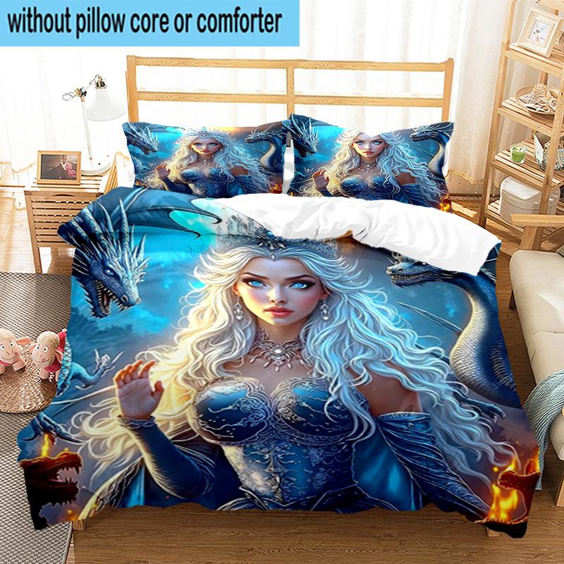 Dragon Queen's Majesty 3pcs Bedding,Including 1pc Duvet Cover And 2pcs Pillowcases Perfect for Christmas,Ideal for Bedroom, Dormitory