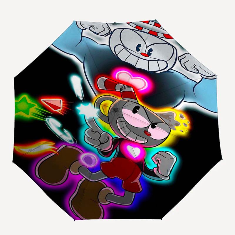 1pc Cuphead & Mugman Outdoor Umbrella - Automatic Opening/Closing, Portable 3-Fold Design, 8-Rib Iron Frame - Perfect Gift for Fans, Travelers, Daily