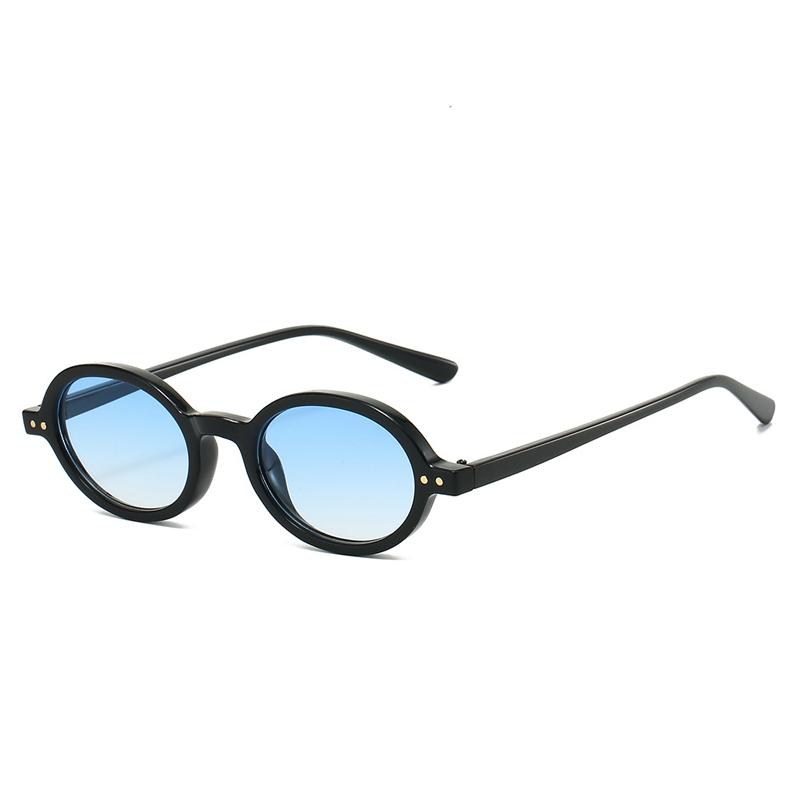 SO&EI Fashion Small Oval Sunglasses Rivets Women Shades UV400 Vintage Punk Men Candy Color Sun Glasses