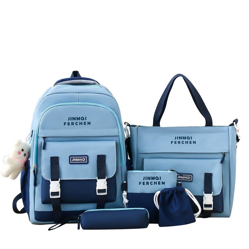 Schulranzen Mehrteiliges Set Kontrastfarbe Unisex High School Schüler Große Kapazität Campus Rucksack