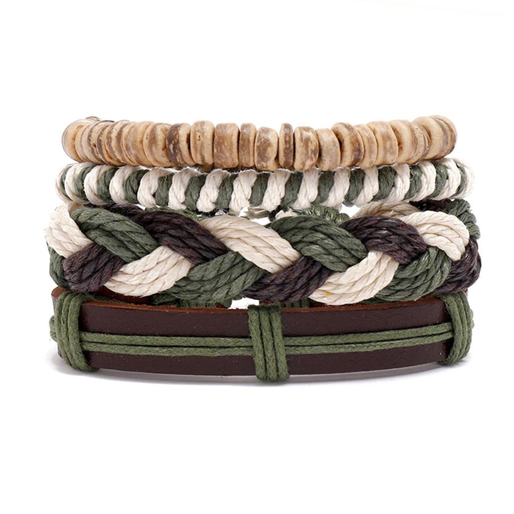 Men's Fashion Bracelet Bohemian Style Wristchain Hand Woven Multi Layer Hemps Rope and Leather Wristband Accessories
