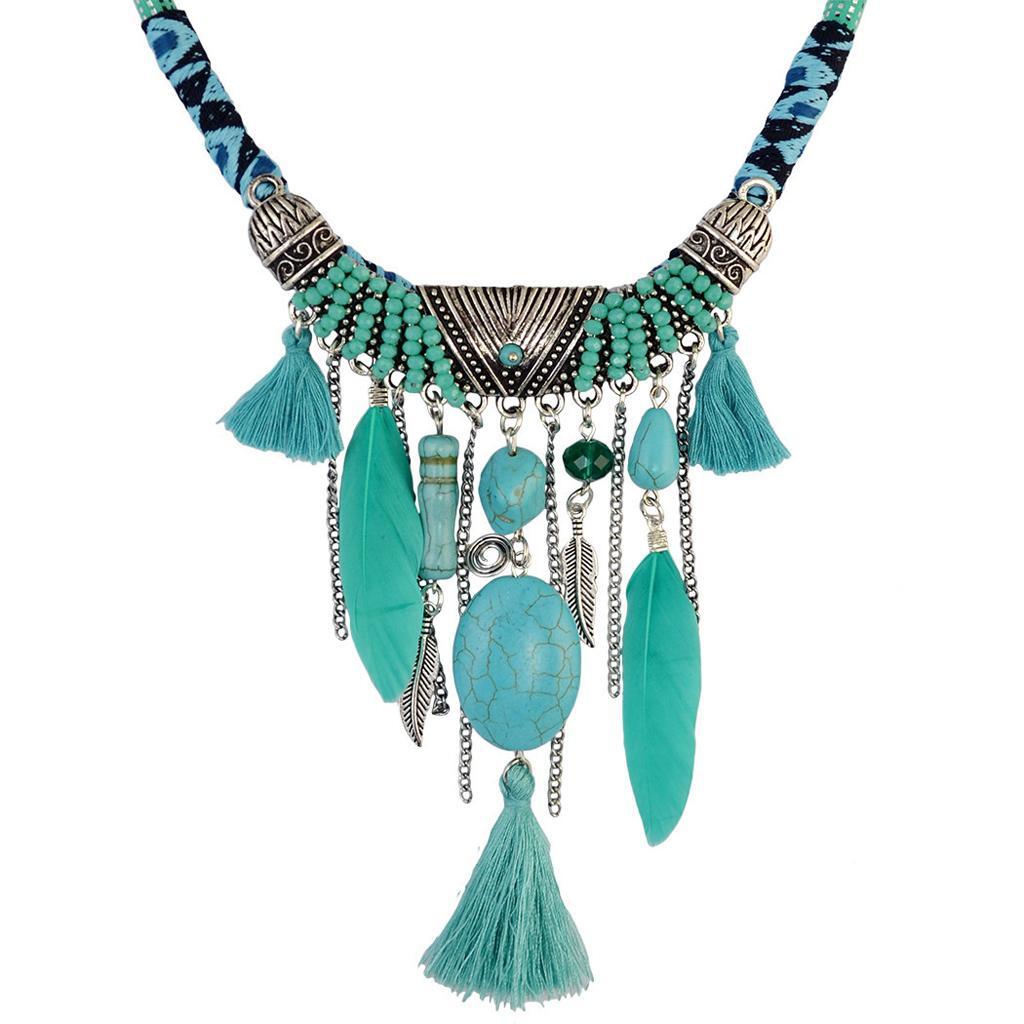 Bohemian Vintage Turquoise Tassels Choker Statement Necklace Women Tribal