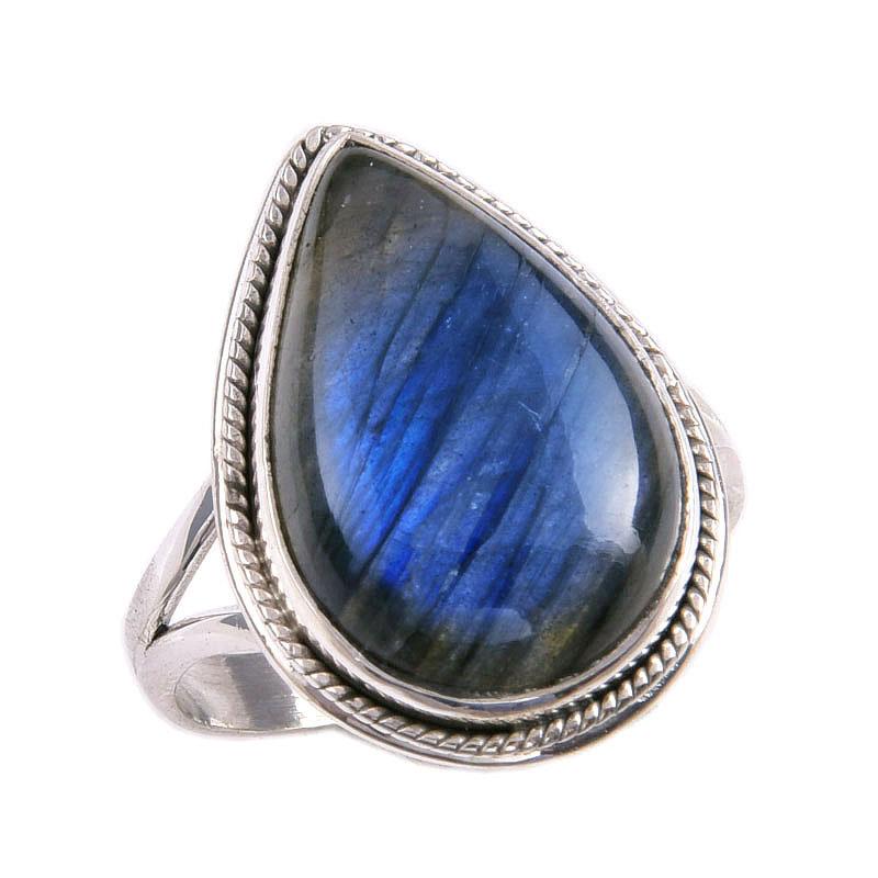 Natural Labradorite Gemstone 925 Solid Sterling Silver Jewelry Ring Size 9 Y5U92