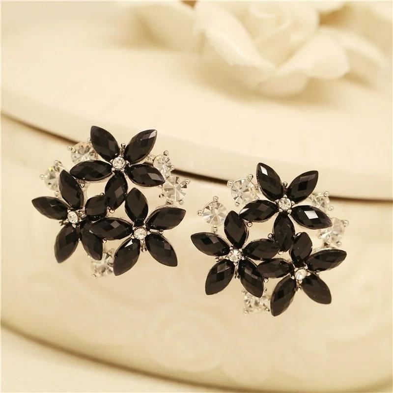 Korean Version New Sweet Color Sweet Small Fresh Flower Zircon Sparkling Diamond Exaggerated Fashion Temperament Earrings