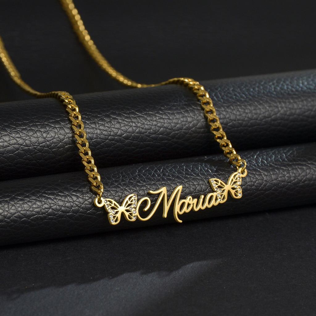 Atoztide Custom Necklaces Personalized Stainless Steel 4mm NK Cuban Thick Chain Pendant Letter for Women Jewelry Gift
