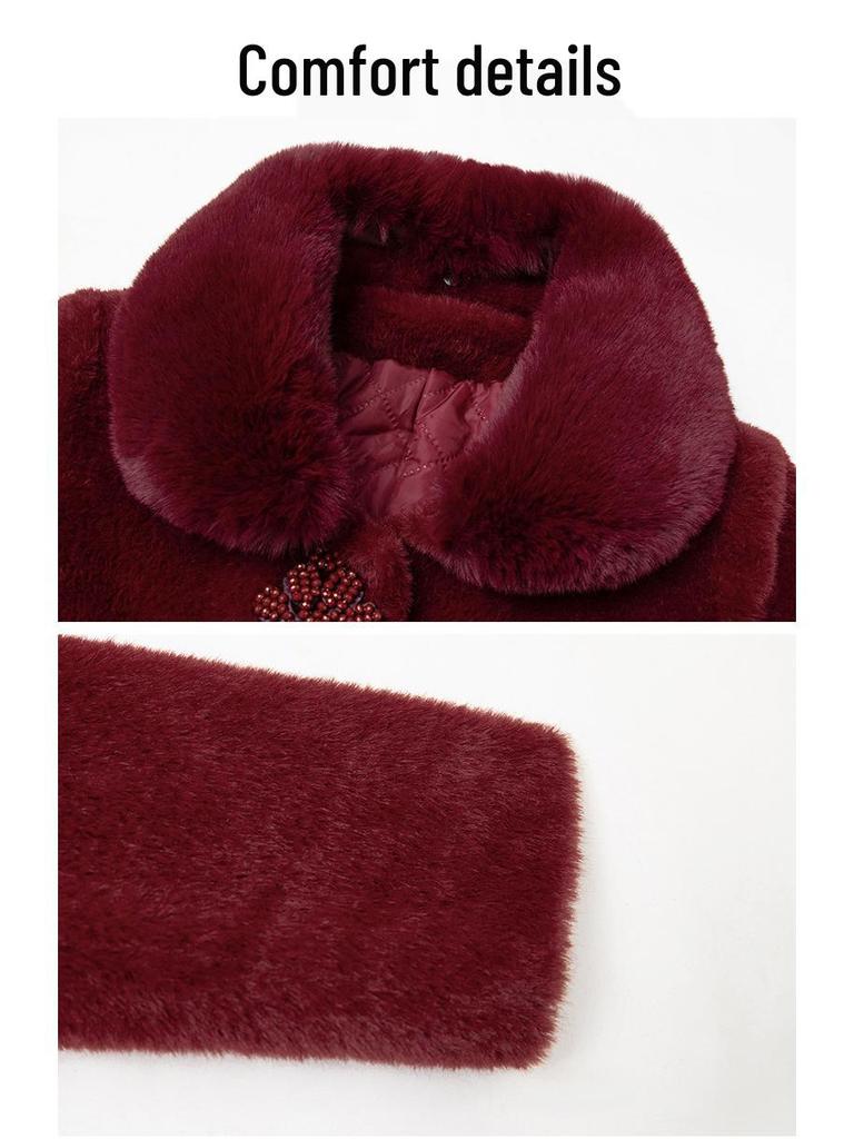 2025 Women's Fashionable Winter Coat for Elderly - Stylish Faux Mink Velvet Warmth for Middle-aged & Seniors