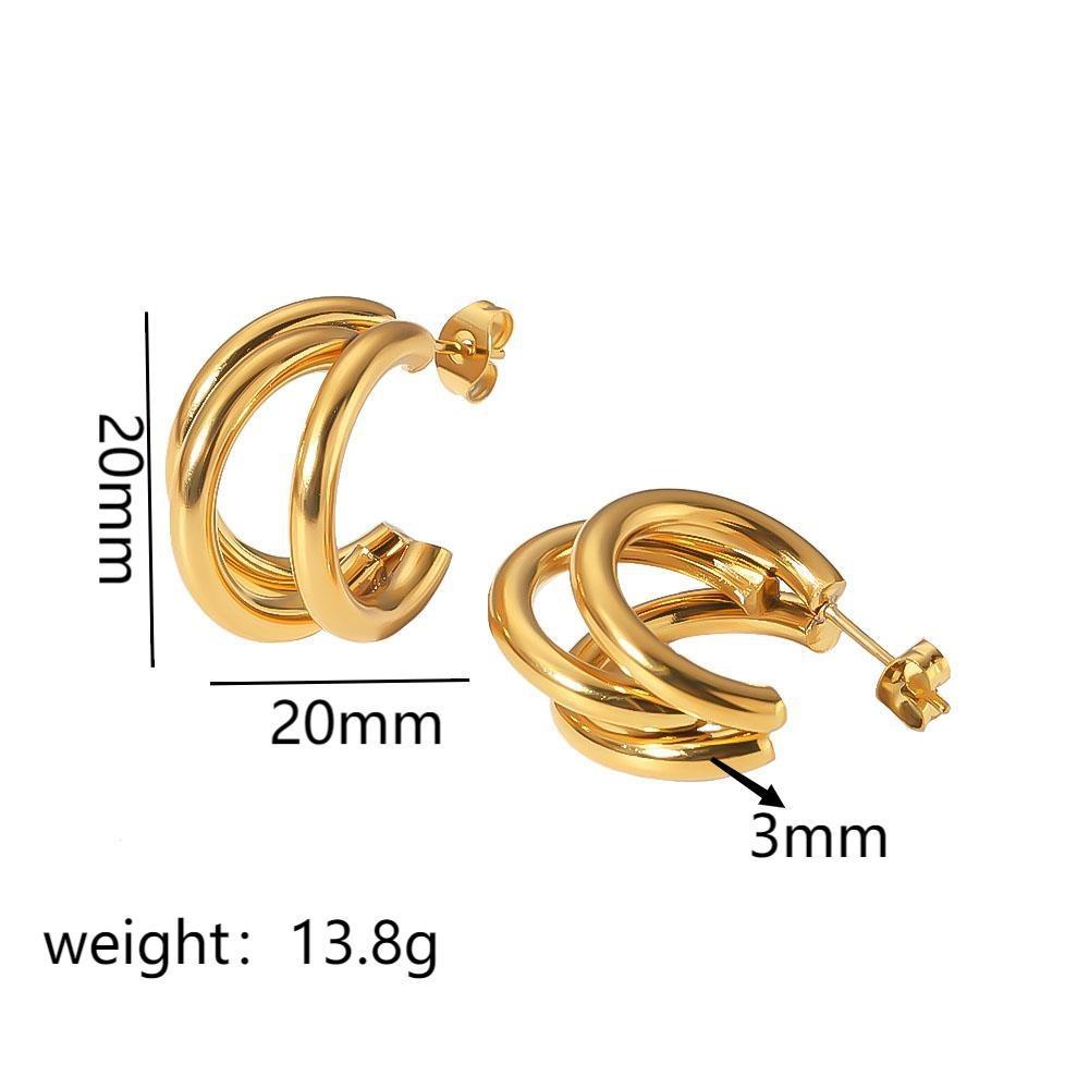 Simple Exqusite Classic Gold Plated Geometric Three Lines Chains Earrings Stainless Steel C-shaped Stud Earrings Daily Woman