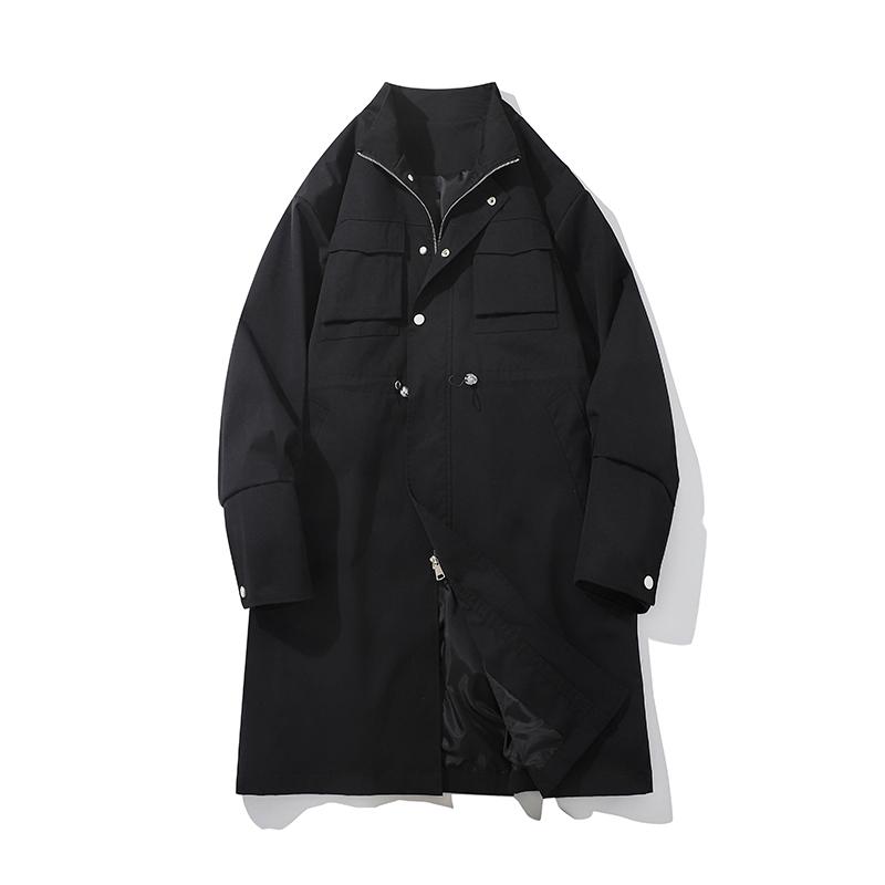 Trench da Uomo Autunnale a Colore Unito Stile Hong Kong Cappotto Lungo da Uomo Giacca a Vento Lunga Coreana da Uomo Cappotto Casual da Lavoro da Uomo