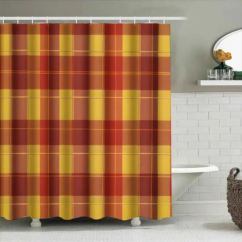 Classic Plaid Shower Curtain Waterproof Bathroom Decor 3D Printed Bath Mats Set With Non-Slip Backing For Living Room Or Bedroom