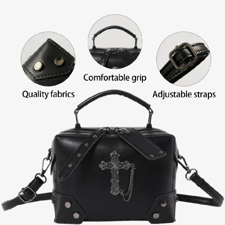 Women Shoulder Crossbody Bag Gothic Skull Crosses PU Leather Top Handle Handbag