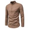 Men's Solid Color Stand Collar Long Sleeve Shirt, Smil Fit Casual and Fashionable Cotton Long Sleeve Henry Shirt