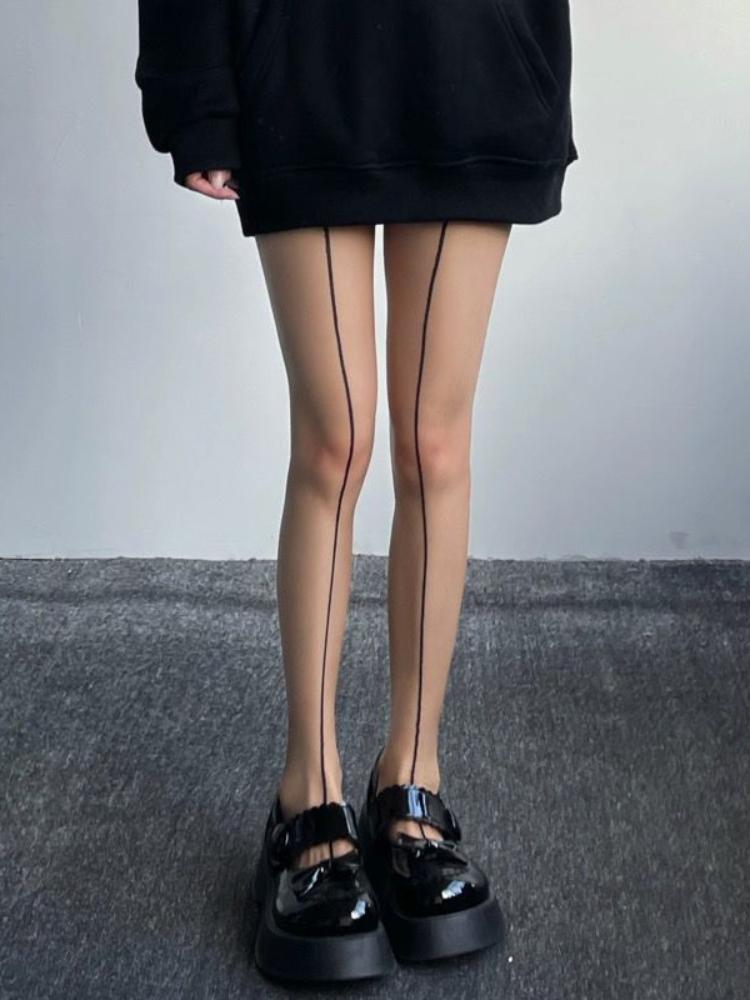 Sexy Damenstrumpfhose Sommer Vertikal gestreift Offener Schritt Nylonstrumpf Strumpfhose Unterwäsche Neue Streifen Punk Streetwear Netzstrümpfe One Size