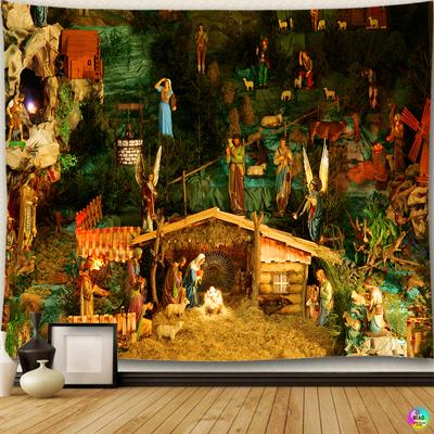 Weihnachten Wandteppich Krippe Szene Wandbehang Jesus Engel Ostern Wand Dekor Christus Wandteppiche Geburt Krippe für Home Dekoration
