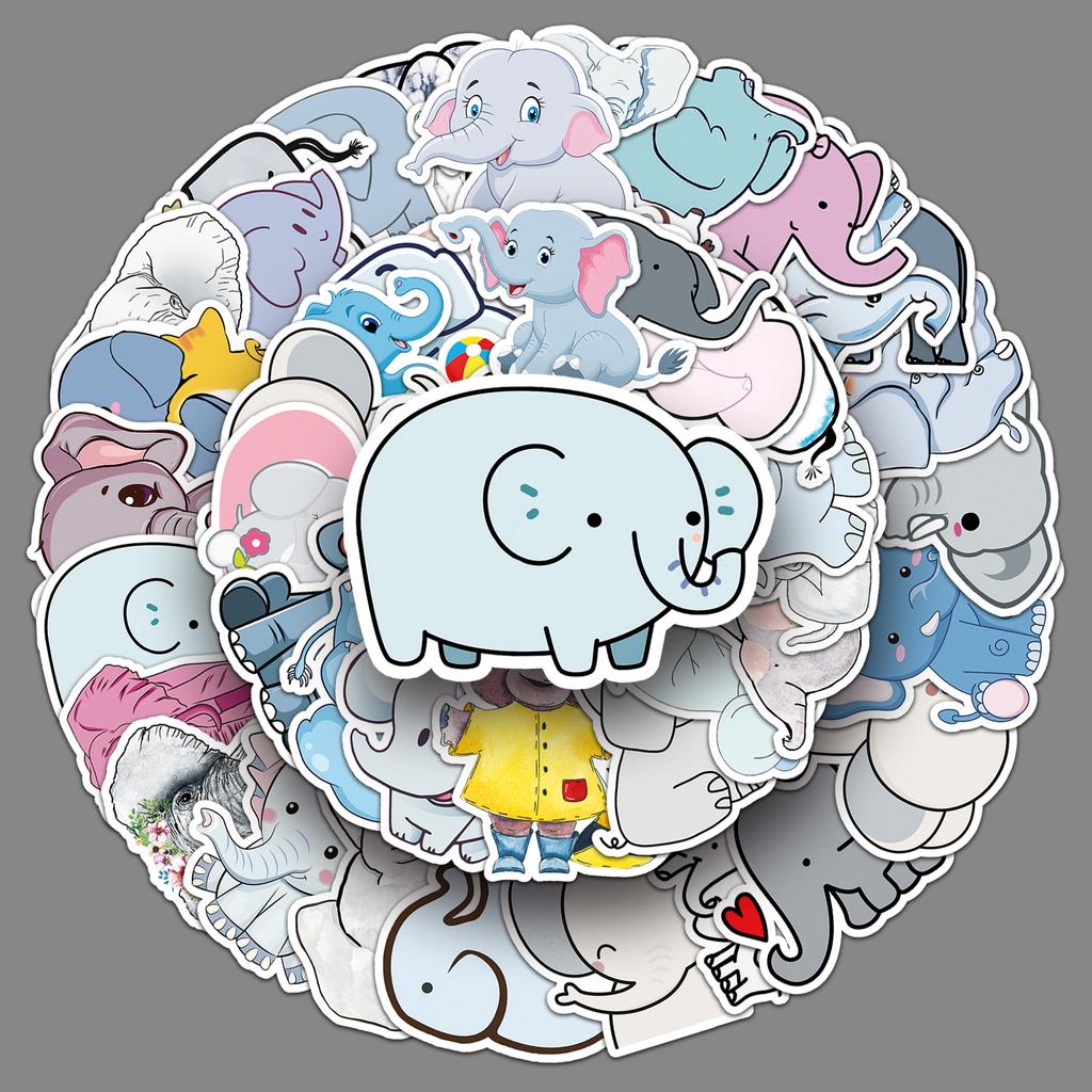 50 Pictures of Elephant Graffiti Personalized Cute Animals Children's Gag Suitcase Mobile Phone Water Cup Car Stickers