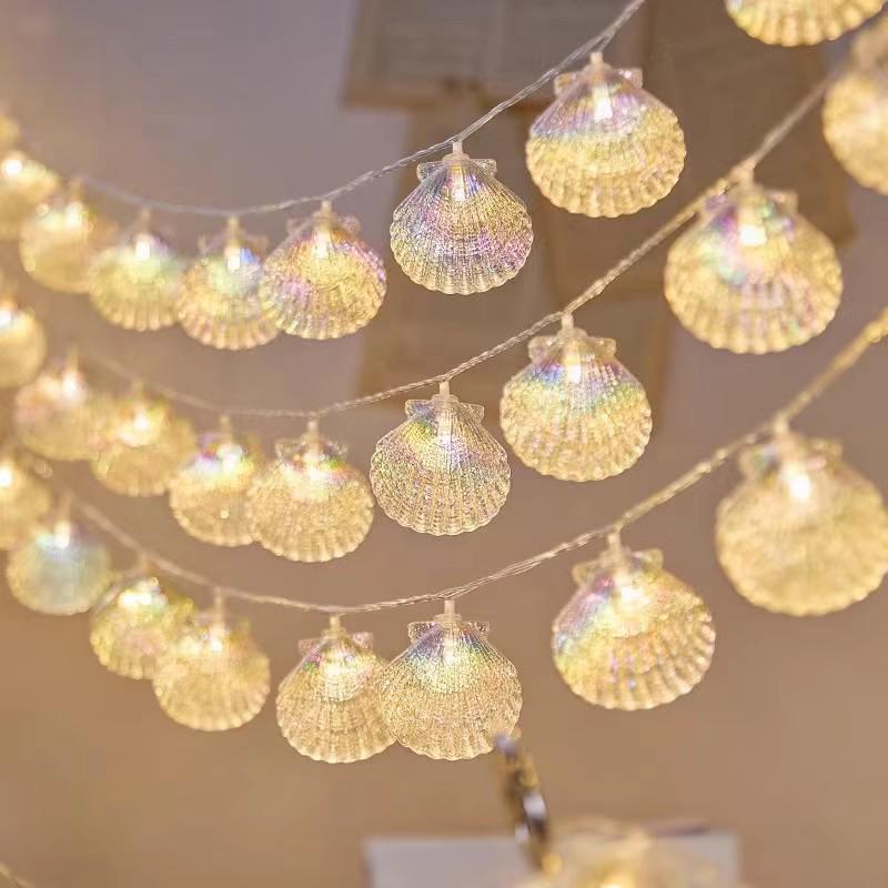 Colorful LED Seashell String Lights – Electroplated for Indoor Holiday or Dorm Decor