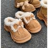 Fashion Cute Butterfly Knot Slip-On Half Slippers Women's Fashion Thick Bottom Wool Snow Boots Round Toe Rubber Sole Winter Shoes