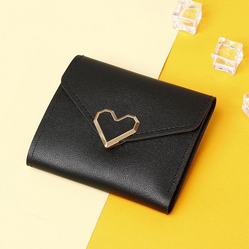 2025 Women's Tri-Fold Heart Coin Purse & Card Holder - Fashionable Mini Wallet for Students