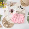 Girls Printed Sleeve T-Shirt + Ruffle Skirt Two-Piece Set