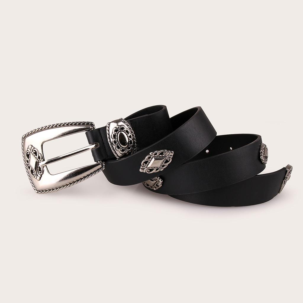 

Autumn Winter Leather Belt With Vintage Carved Design And Pin Closure For Women