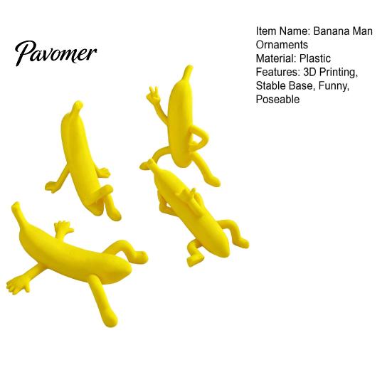 Funny Room Decor 4PCS Banana Man Figurine, 3D Printed Character Desktop Innovative Gift for Friends Ornaments, Novelty Cute Tabletop Toys Office Home