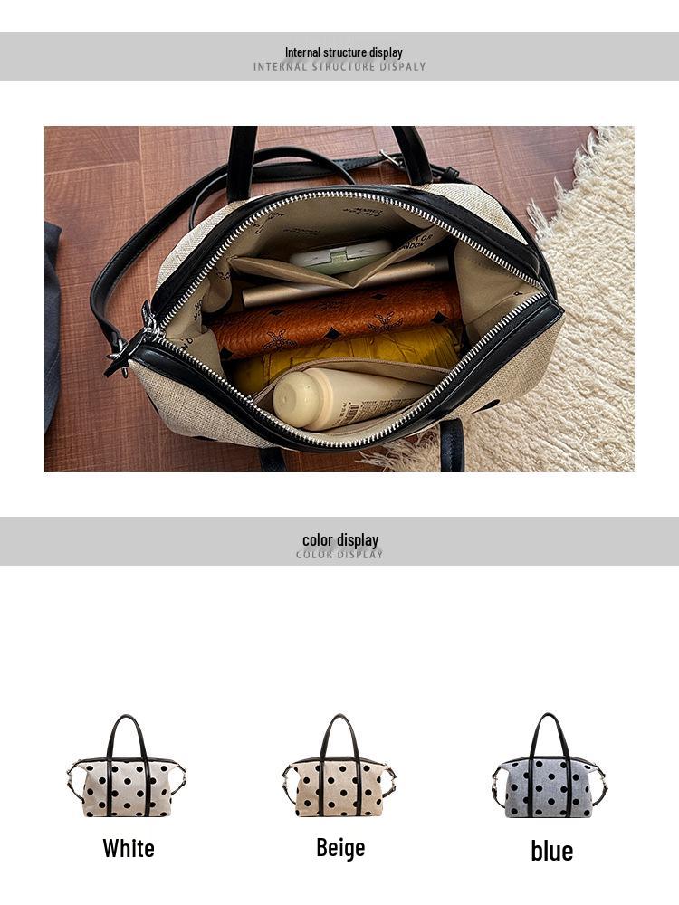 2026 Large Capacity Korean Polka Dot Canvas Tote - Women's Versatile Summer Shoulder Bag