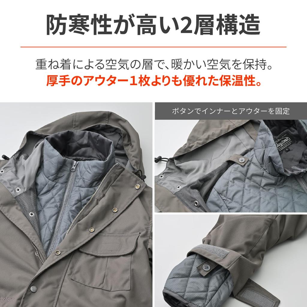 Motocyklová bunda Daytona, standard CE, měkký chránič v ceně, větruodolná horská parka 3WAY, tmavě šedá, velikost XL, jaro/podzim/zima DJ-007