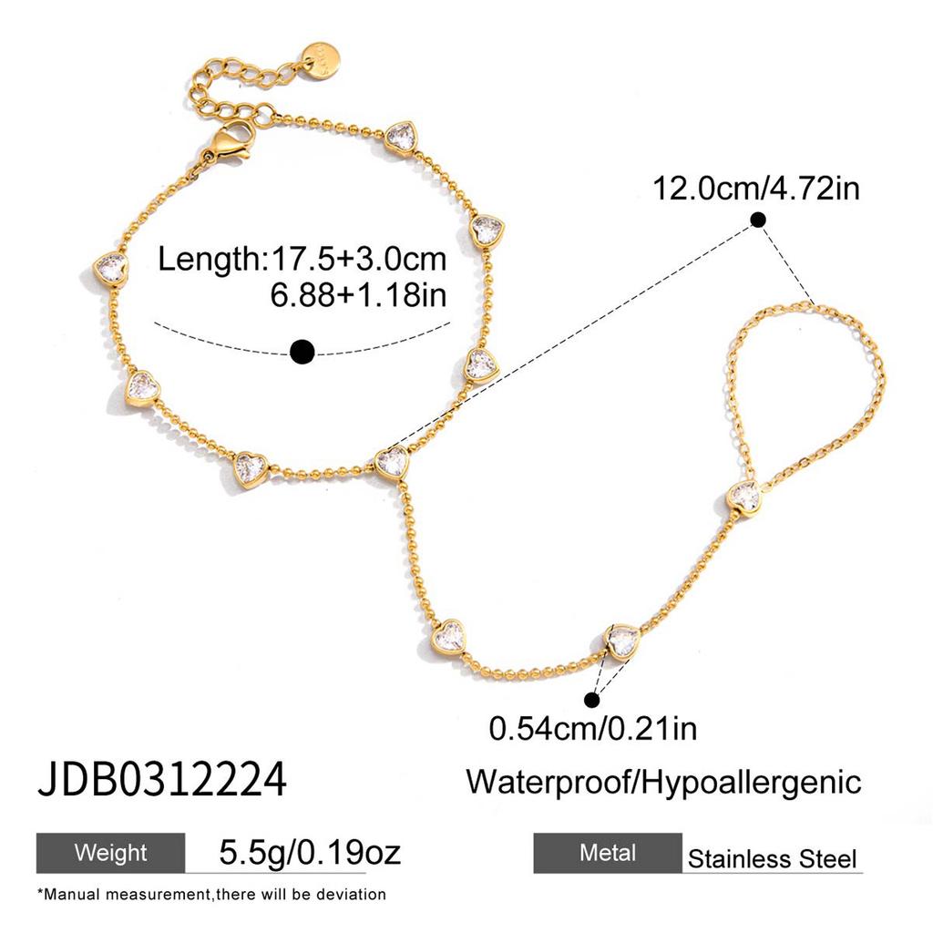 Women's Geometric Zircon Finger Chain Ring 18K Gold Plated Stainless Steel Jewelry Gift