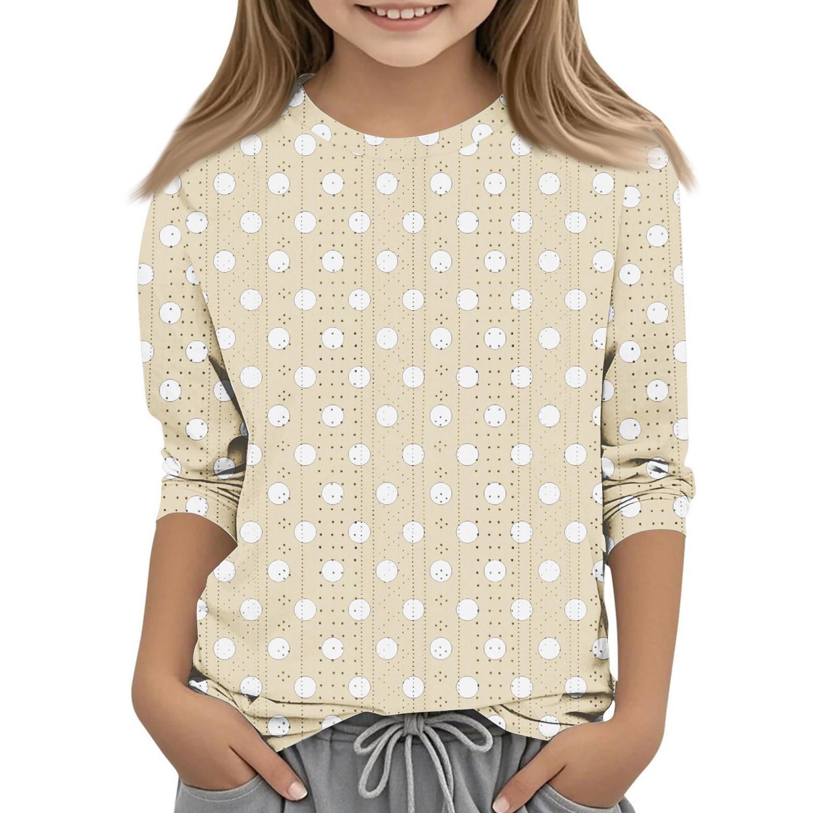 

Топы с принтом для девочек 5-16 лет с круглым вырезом и рукавами 3/4 Футболки Модные топы Наряды Футболки 110 бежевый