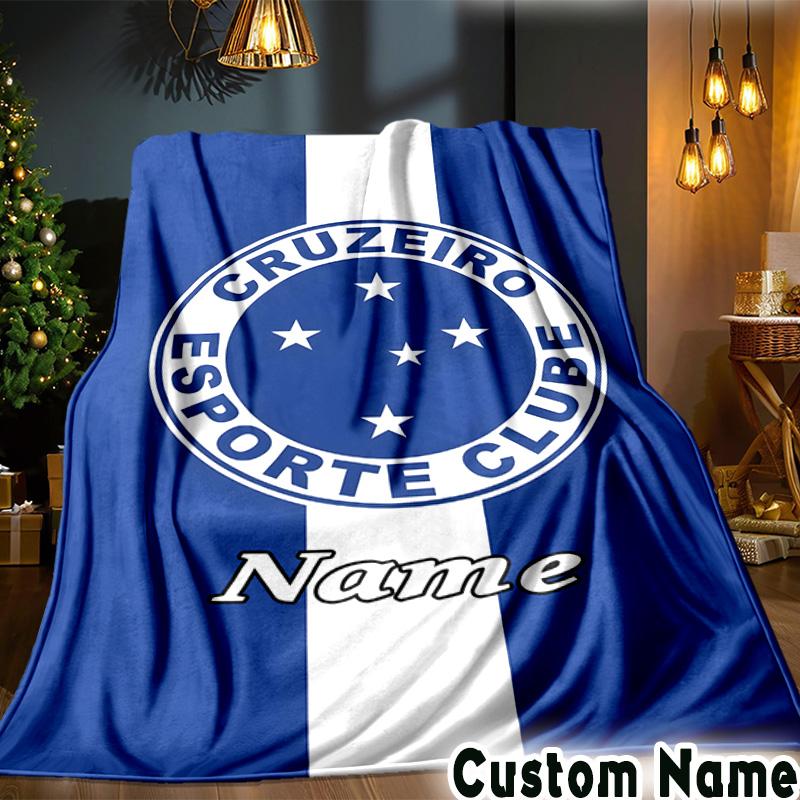 Custom Name Cruzeiro FC Crest Throws Blanket Flannel Blankets for Couch Bed Gifts for Men Women Picnic blanket Christmas fan gifts