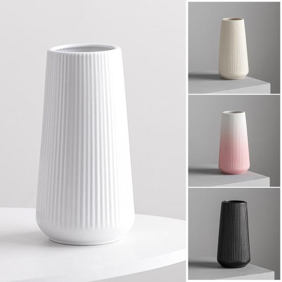 White Ceramic Vase Small Ribbed Textured Flower Vase for Pampas Grass Home Living Room Bedroom Dining Table Farmhouse Kitchen Shelf Table Decor