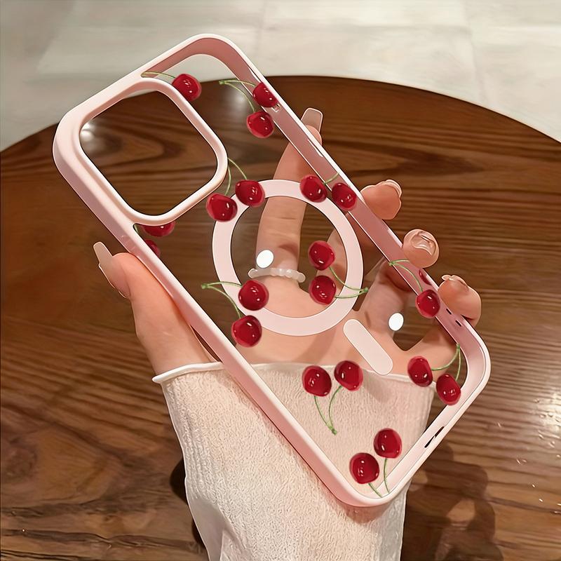 Red Cherry Pattern Magnetic Phone Case For iPhone 11 12 13 14 15 16 16e 17e 17 ProMax Plus Air For Magsafe Wireless Charge Cover