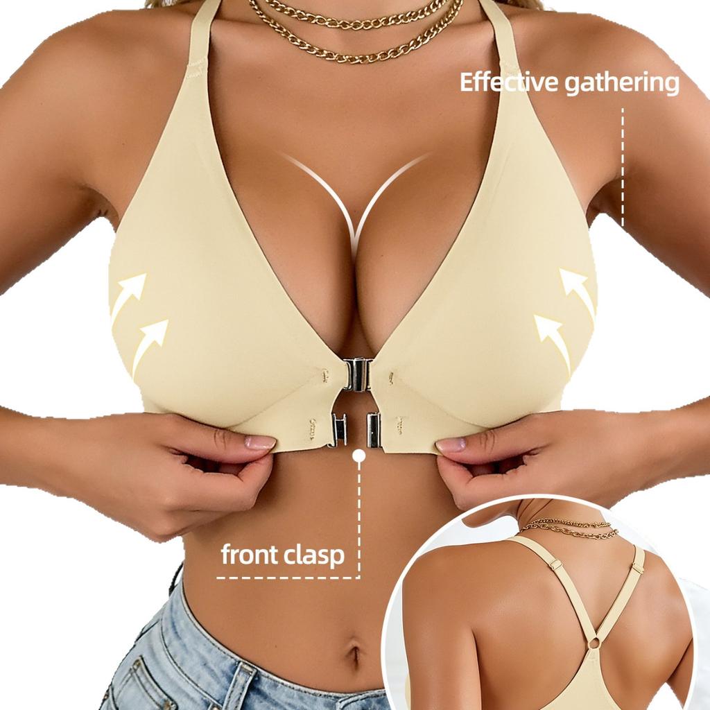 Seamless front buckle beautiful back bra for women, small bust push-up dispensing, side breast control, anti-sagging plus-size text
