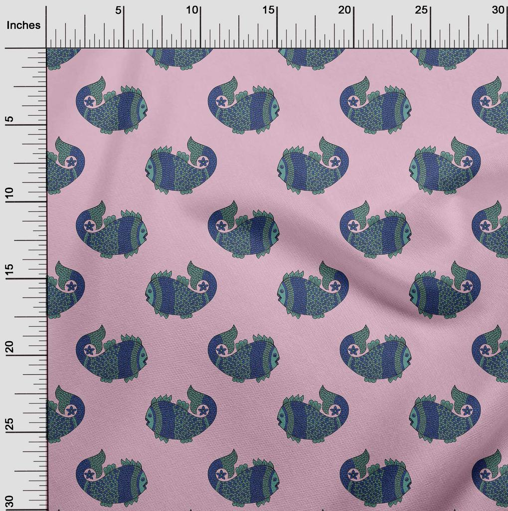 oneOone Cotton Flex Fabric Fish Block Printed Fabric 1 Yard 40 Inch Wide